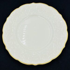 Syracuse China White Scallop Edge Ivy Embossed 11.5" Dinner Plate Gold Trim USA